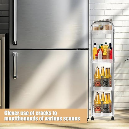4 Tier Kitchen Bathroom Storage Rolling Cart 39 Inches Tall Slim Utility Rolling Shelf Cart with 4 Universal Wheels Coner Storage Shelves Cart (Acrylic)