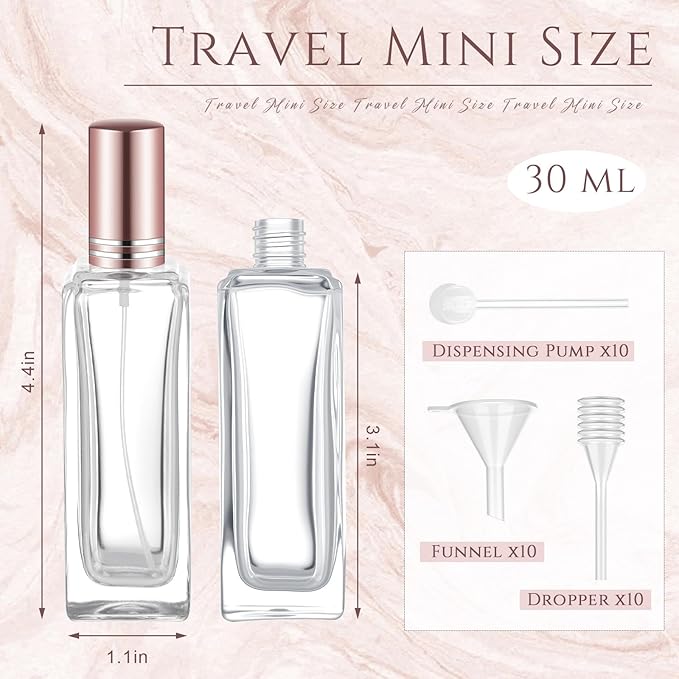 Domensi 30 Pcs 10/15/20/30 ml Perfume Travel Refillable Glass Bottles Spray Bottle Perfume Atomizer for Cologne Dispenser Leak-proof Fragrance Bottles Atomizer Pump Kit (30 ml,Rose Gold)