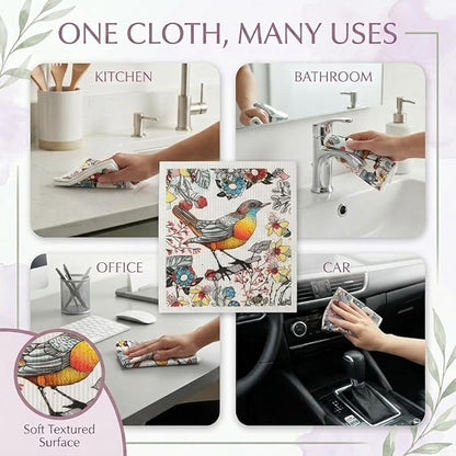 Kitchen Towels Swedish Dishcloths - 6 Count Reusable Paper Towels Washable, Cellulose Sponge Dish Towels for Kitchen Cleaning, Ultra Absorbent Odor Free Eco Friendly Biodegradable Cleaning Rags