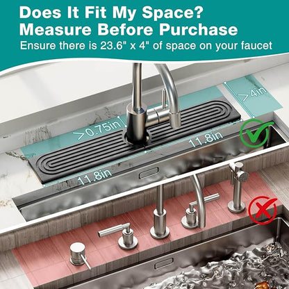 DK177 Faucet Mat for Kitchen Sink - Water Absorbing Stone Tray for Sink, Diatomite Fast-Drying Faucet Mat, Faucet Splash Guard for Bathroom Counter (Dark Gray, 23.6" x 4")