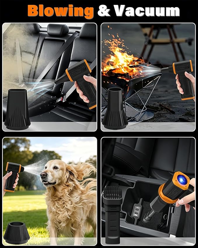 Compressed Air Duster, 130K RPM Powerful Cordless Mini Blower with Display, 10-Gear Adjustable Car Vacuum with Fast Charging, Rechargeable Handheld Vacuum for Home, Outdoor and Car (Black, 2-in-1)