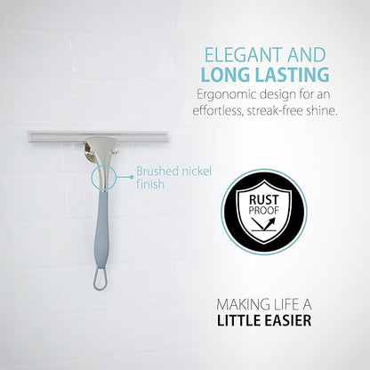 Better Living Products 17500 Soft Grip Shower Squeegee, 10-Inch Rubber Blade, Grey/Nickel