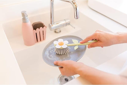 Vigar Florganic Kitchen Sink Caddy Set with Dish Soap Dispenser - Sponge Holder, Decorative Flower Dish Brush & Sponge, Kitchen Sink Organizer, Brush Holder and Soap Caddy for Countertop - Pink