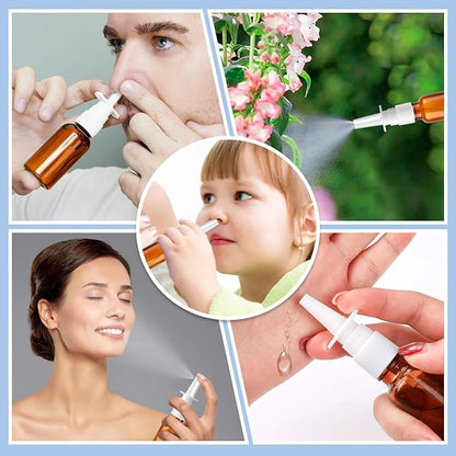 10 Pcs Nasal Spray Bottle, 20ML/0.7OZ 6 Pcs Fine Mist Glass Empty Refillable Nasal Spray Bottle with 2 Pcs Funnels and 2 Pcs Labels