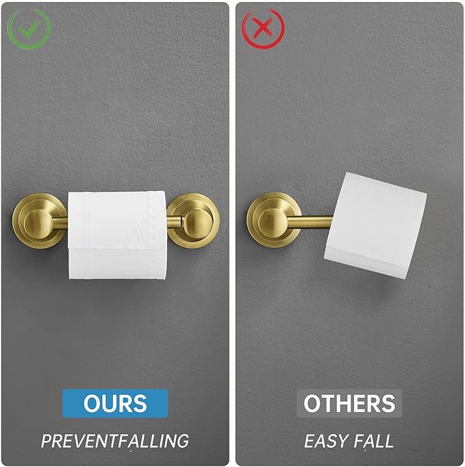 RUMOSE Toilet Paper Holder and Hand Towel Ring Brushed Gold Wall Mount Bathroom Hardware Accessories 2 PCS Set Flexible Pivoting Toilet Tissue Roll Holder and Towel Hanger, Stainless Steel