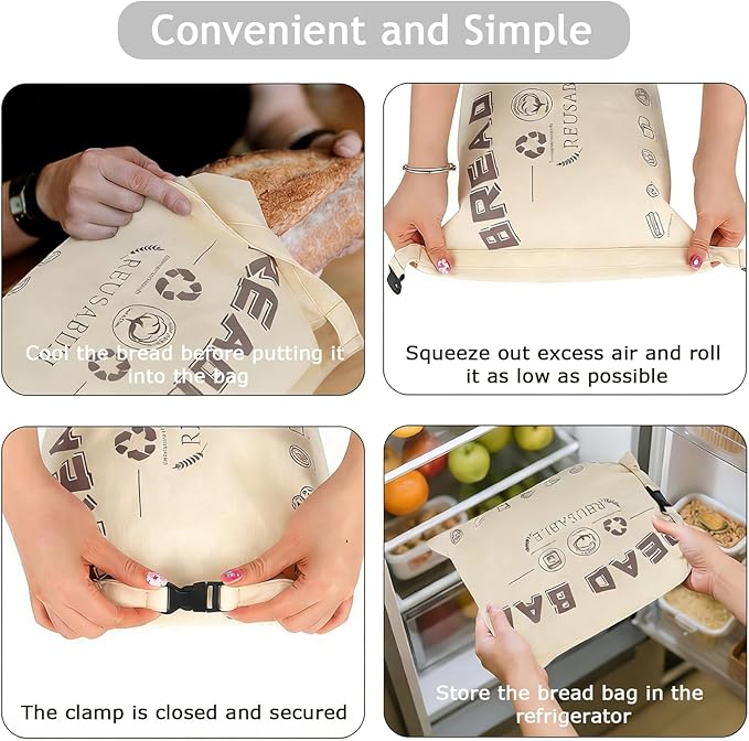 2 Pack Reusable Beeswax Bread Bags, Organic Cotton Sourdough & Baguette Storage Bag with Detachable Lining, Freezer Safe Eco-friendly Bread Fresh Keeper for Kitchen