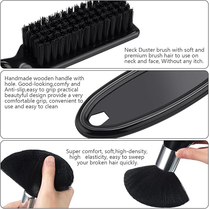 Patelai 3 Pieces Neck Duster Brush Barber Hair Blade Clipper Soft Nylon Trimmer Shaver Razor Cleaning with Storage Bag for Hair Styling(Black)