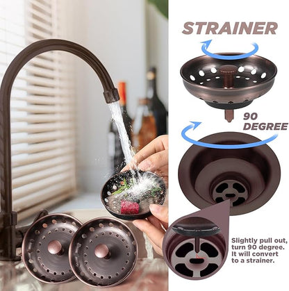 Retisee 2 Pcs Kitchen Sink Stopper Strainer Stainless Steel Drain Strainers for Universal 3-1/2 Inch Kitchen Sink Drain Replacement(Antique Copper)