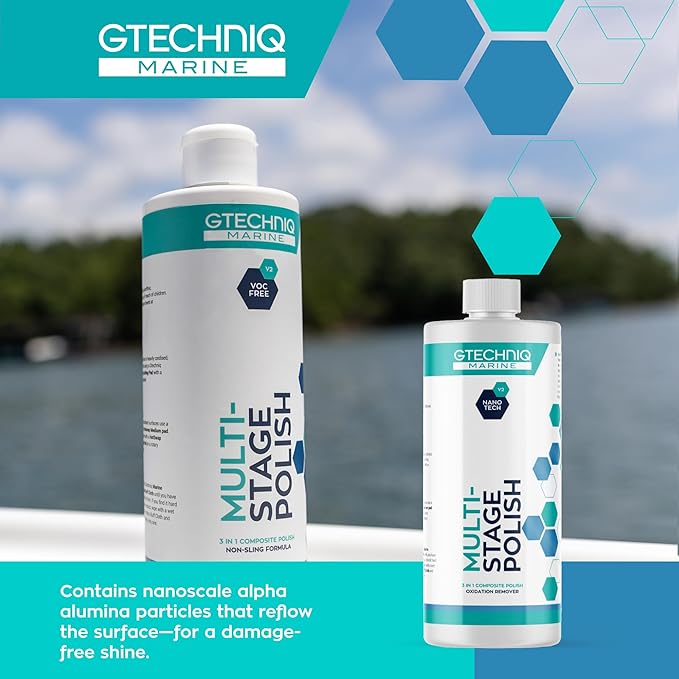Gtechniq Marine Multi-Stage Polish - Scratch & Oxidation Remover - Supergloss Cleaner & Polish for Boats, Yachts & Ships - Gentle on Topcoat & Gelcoat