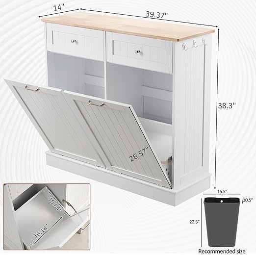 AHB Double Tilt Out Trash Can Cabinet Hidden Kitchen Trash Can, 2x13 Gallons Freestanding Recycling Cabinet with Hideaway Drawers Pet Proof Trash Can for Kitchen Living Room, White