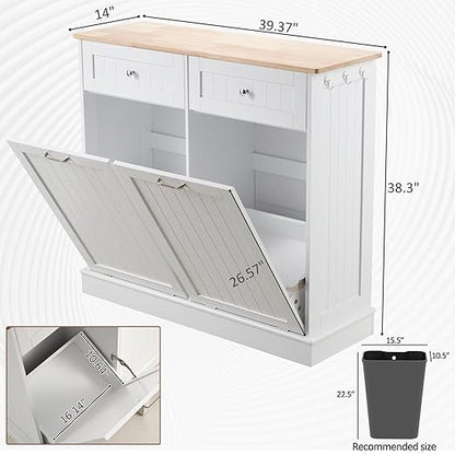 AHB Double Tilt Out Trash Can Cabinet Hidden Kitchen Trash Can, 2x13 Gallons Freestanding Recycling Cabinet with Hideaway Drawers Pet Proof Trash Can for Kitchen Living Room, White