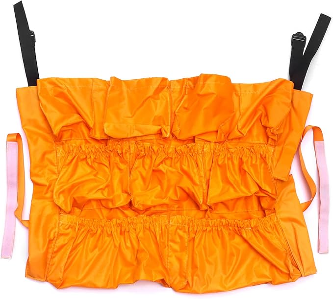 QWORK Trash Can Caddy Bag, 10 Pocket Commercial Cleaning Bag, Fit 32-50 Gallon Can, Round Trash Bag Holder, Garbage Bin Organizer, Yellow