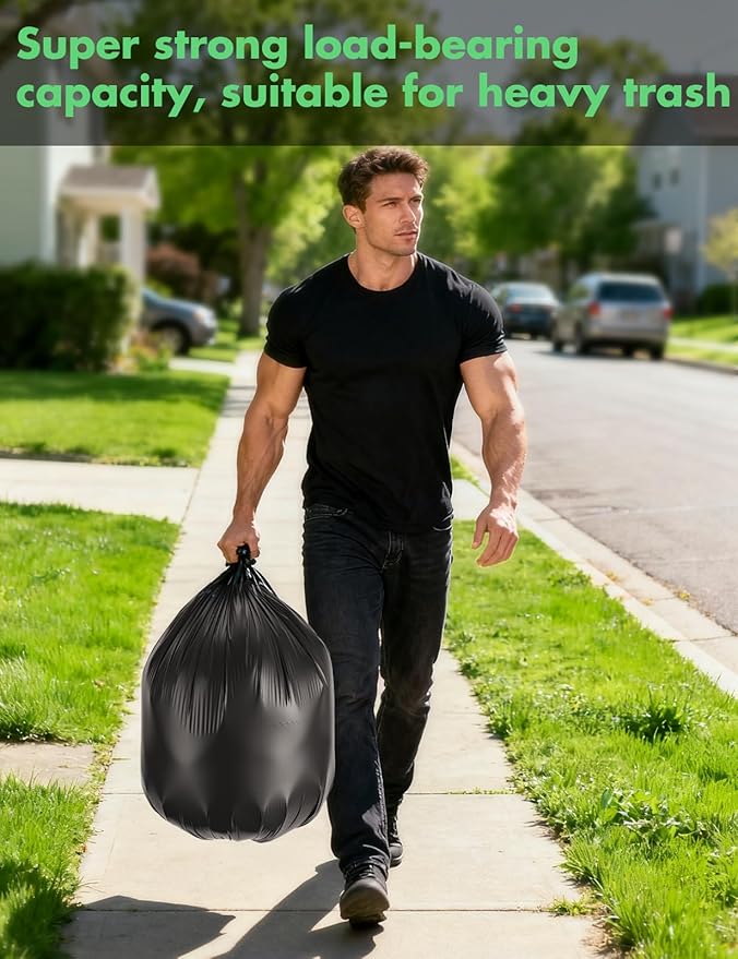 13-Gallon compostable Trash Bags: 50 Count Biodegradable Garbage Bags for tall kitchen trash can Liner, Thick Unscented, Tear & Leak Proof for Food Waste/bathroom/Garden, Black