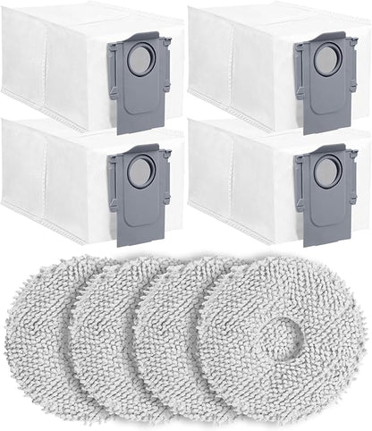 8Pack Replacement Parts Accessories Compatible for Roborock Qrevo Series, Saros 10R,Qrevo Curv,Qrevo Edge,Qrevo Edge S5A,QV 35A,Qrevo S5V Robot Vacuum,Spare Accessories Kit with 4 Dust Bags,4 Mop Pads