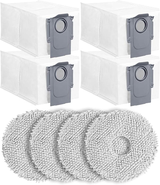 8Pack Replacement Parts Accessories Compatible for Roborock Qrevo Series, Saros 10R,Qrevo Curv,Qrevo Edge,Qrevo Edge S5A,QV 35A,Qrevo S5V Robot Vacuum,Spare Accessories Kit with 4 Dust Bags,4 Mop Pads