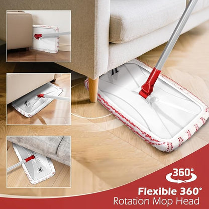 Masthome Extra Large Microfiber Mop for Floor Cleaning, 16“ Flat Mop with 5 Pad for Wet & Dry Use, Dust Mop for Hardwood Laminate Tile Ceramic, 1 Cleaning Scraper Included-Red