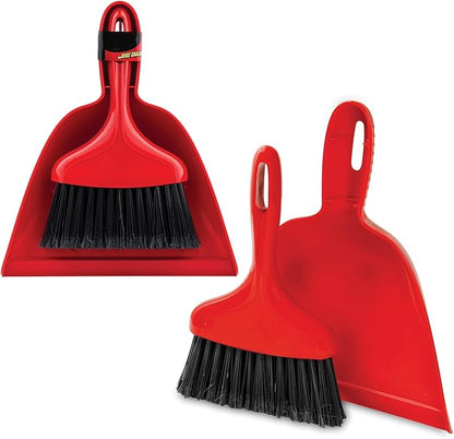 Whisk Broom and Dustpan Set, Red Handle with Black Bristles, Cleaning Combo