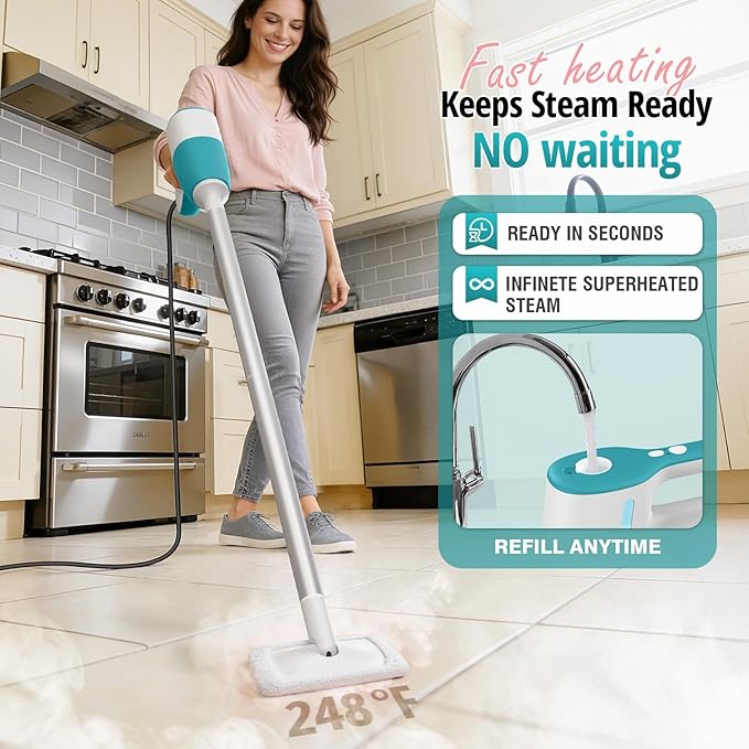 Steam Mop, Handheld Steam Cleaner with Rotating Scrub Brush & Detachable Steam Mops for Floor Cleaning, Refill Anytime, 10-in-1 Multi-purpose Steam Cleaner for Home, Tile, Grout, Furniture