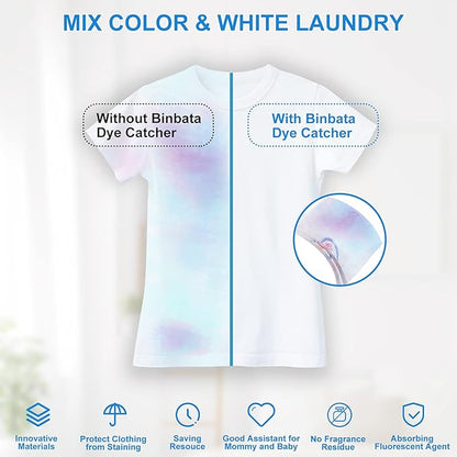 Binbata Color Grasper for Laundry 76 Count, Fragrance Free Dye Catcher Essential for Home Use, Dye Guard Grabber Sheets for Laundry in-Wash Sheets