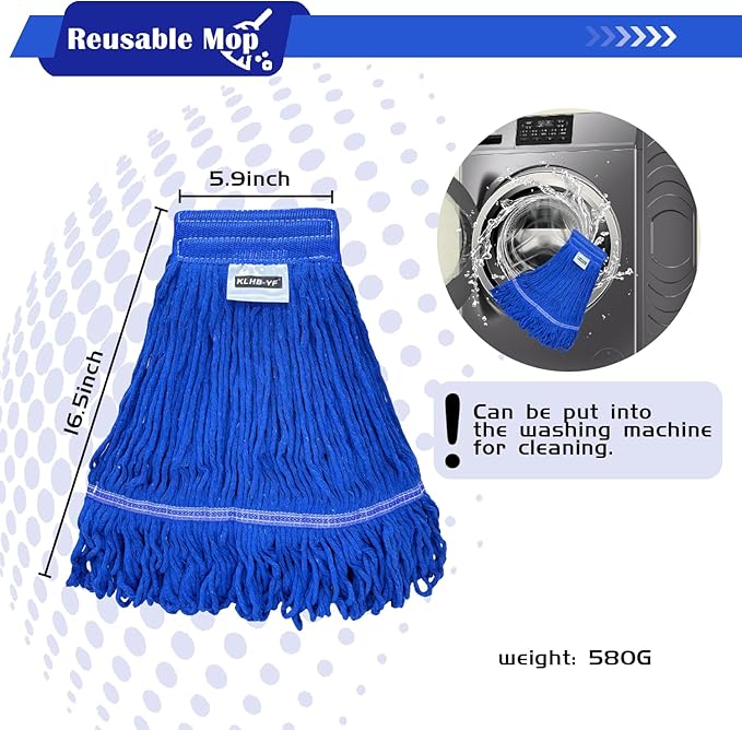 Heavy Duty Wet Industrial Cleaning Mop Head – 21 oz Blue mop Head Replacement Cotton Washable Industrial mop Heads Heavy Duty for Commercial & Home Cleaning（Blue）