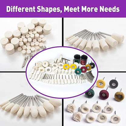 114 PCS Polishing Kit with 2Pcs Polishing Compound for Dremel, Abrasive Buffing Wheels Polishing Bits for Rotary Tool Accessories with 1/8 Inch Shank, Sanding Kit for Metal Wood Watch Jewelry Brass