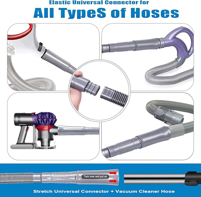 Dryer Vent Cleaner Kit: Vacuum Hose With Brush & Gloves Fits for Vacuums Cleaner, Refrigerator Condenser Coils, and Tight Spaces Behind Appliances, Deep Cleaning Tools for Clogged Ducts-Gray