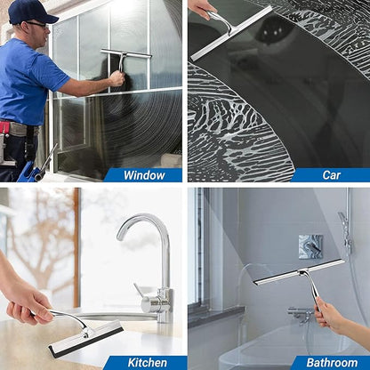 ecooe Silicone Shower Squeegee with Hanger, Shower Glass Cleaner Wiper, Black Window Squeegee Scraper with Stainless Steel Core for Home Bathroom Kitchen Car Glass Doors