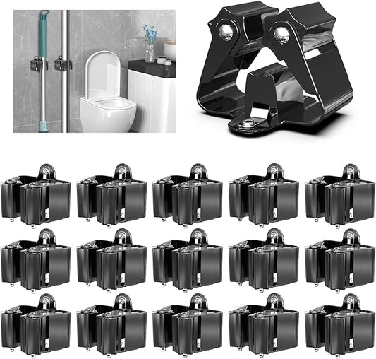 3-H Stainless Steel Broom Holder Wall Mount 15-Pack- Heavy Duty Mop Organizer, Wall Mounted Broom Storage with Secure Mounting for Laundry Garage Bathroom