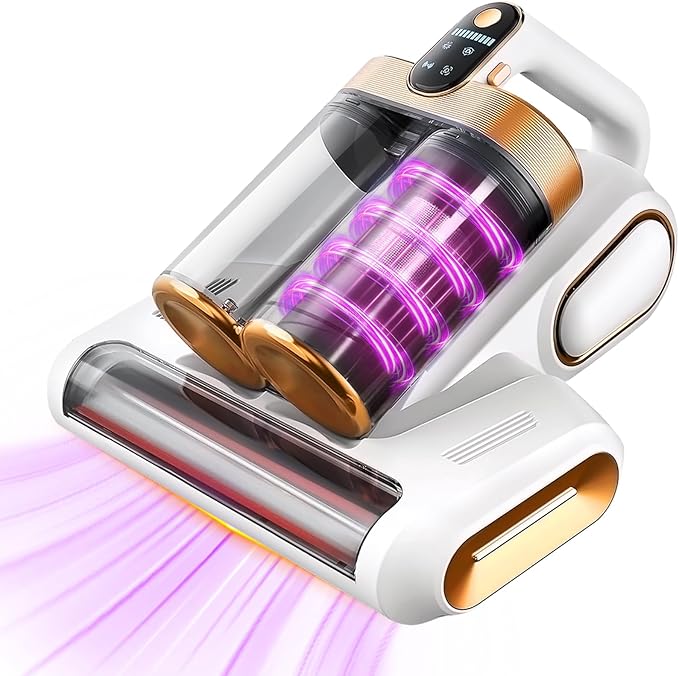 Cordless Mattress Vacuum Cleaner, 16Kpa Bed Vacuum Cleaner with 253.7nm UV-C Light & Ultrasonic Tech, HEPA Filter, Portable Handheld Vacuum for Bed Sofa Couch Crib & Pet Hair(Pearl White)