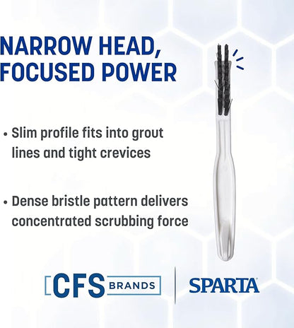 SPARTA Flo-Pac Grout Brush Detail Crevice Brush, Firm Chemical-Resistant Nylon Bristles with Angled Ergonomic Handle, Hanging Holes for Tile, Grout, Corners, Boxes, 8 Inches, White (Pack of 24)