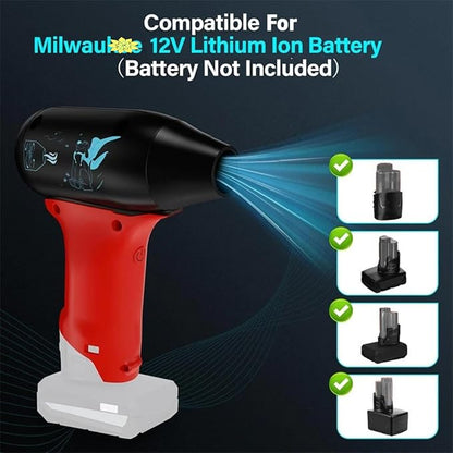 Portable Jet Fan Mini Blower,130000 RPM Compressed Air Duster, Compatible with Milwaukee 12V Lithium Battery, Powered Jet Dry Blower for Car,Home,Cleaning,Leaf Blower