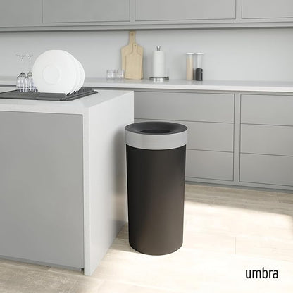 Umbra Vento Kitchen Trash Can – Large 16 Gal (62 L) Open Top Garbage Can for Home & Office – Modern Clean Design, Black/Nickel