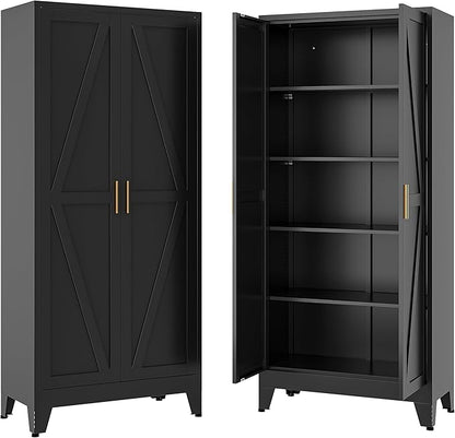 71" H Metal Garage Storage Cabinets,Black Storage Cabinets,Broom Closet Storage Cabinet,Utility Cabinet,