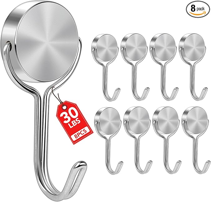 Buelkmag Magnetic Hooks 30LBS 2026 Cruise Ship Essentials Heavy Duty Magnet Hook for Cruise Cabins Strong Swivel Magnets with Hook for Hanging Refrigerator Classroom Home Kitchen Grill 8 Pack-Silver