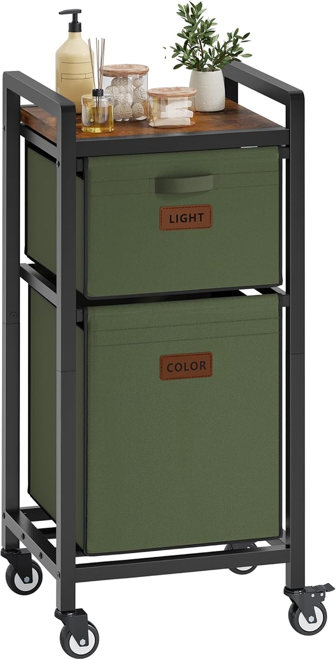 FAVOOSTY Laundry Hamper with Shelf, 70L Laundry Basket Organizer, 2 Section Laundry Sorter for Laundry Room Organization (Green)
