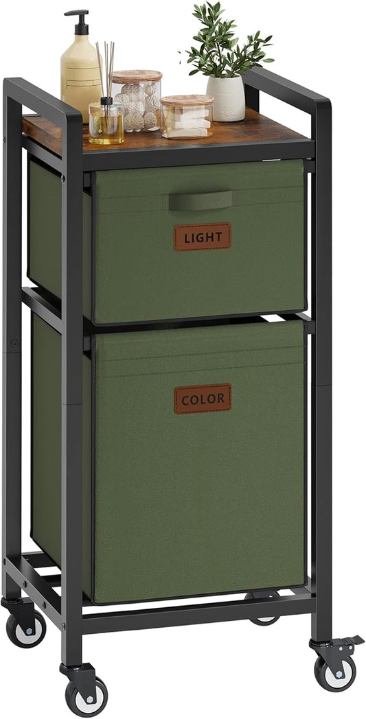 FAVOOSTY Laundry Hamper with Shelf, 70L Laundry Basket Organizer, 2 Section Laundry Sorter for Laundry Room Organization (Green)