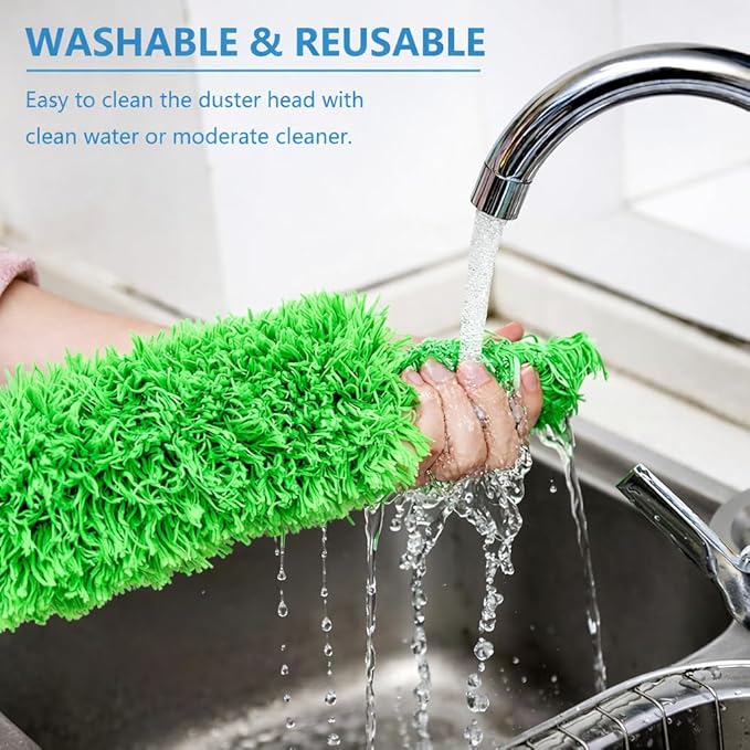Duster for Cleaning High Ceiling Fan (Green), AzunMicrofiber Feather Duster with 30" to 100" TelescopingExtension Pole, Long Extendable Duster for Home CarFurniture Cobweb