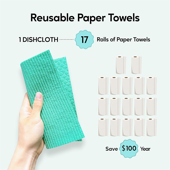 Swedish Dishcloths for Kitchen, 5 Pack Swedish Dish Cloths, Ultra Absorbent Reusable Paper Towels, Cellulose Sponge Cloths, Quick Drying, No Odor, Dishwasher Safe Grey