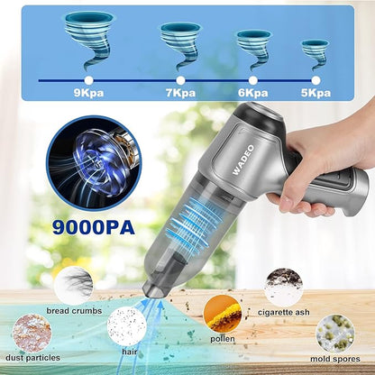 WADEO Handheld Vacuum Cordless, 9000PA Car Vacuum Portable Cordless, Mini Vacuum Cleaner, 0.7lb Ultra-Light, 4-in-1 Versatile Rechargeable Handheld Vacuum for Car, Home, Pet Hair Cleaning