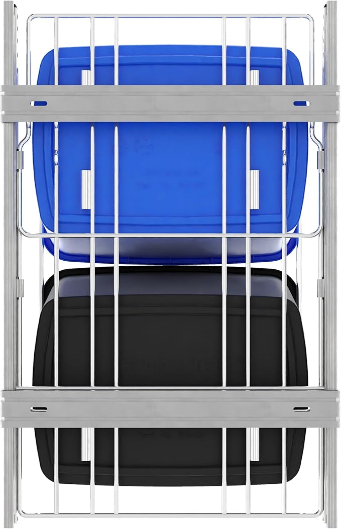 Rev-A-Shelf Double 35 Qt Pullout Trash Can for Base Kitchen Cabinets, Garbage Waste & Recycling Bin System with Full Extension Slides, Min Opening Width of 14.5", Blue/Black, RV-18KD-2218C-S