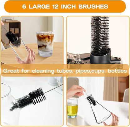Brush Family Straw Cleaner Brush Set,6 Piece 12" Long Pipe Tube Bottle Brushes for Cleaning Narrow Neck Bottles,Coffee Maker,Glass Cups