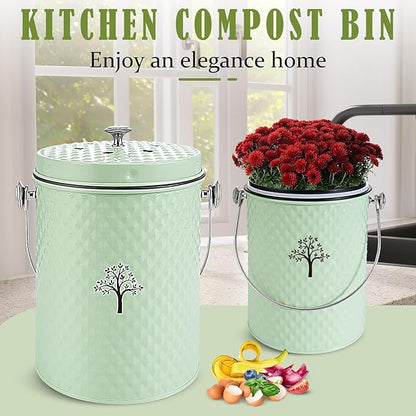 AOSION Countertop Compost Bin Kitchen，Odorless Indoor Compost Bin with Lid and 50 Pack Compost Bags,Compost Bucket Composter Container for Food Waste,Green