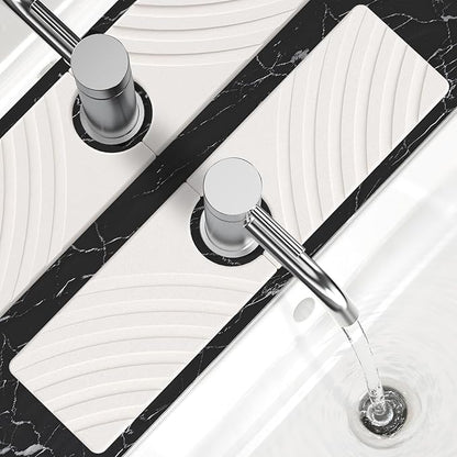 SpaceHacks Stone Faucet Mat for Kitchen Sink - Fast Drying Diatomite Stone Drying Mat, Textured Drainage Sink Protector, Water Splash Guard with Base Pads for Bathroom Counter (15.7x4 in, White)
