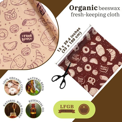 3 Rolls Reusable Beeswax Wraps for Food 13 x 40 Inches Bees Wax Wraps Reusable Food Storage Wrap Beeswax Paper Roll for Bread Sandwich Cheese Fruit Snacks(Bakery)