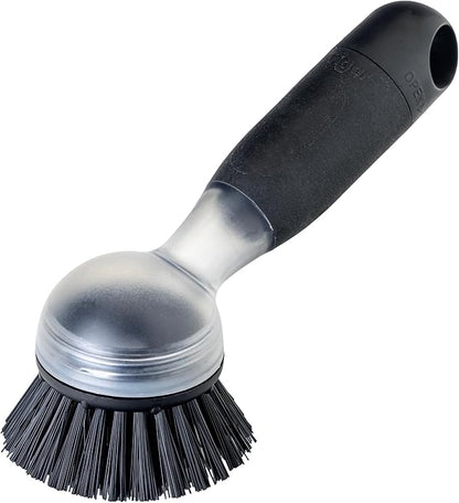 Vigar Rengo Dish Brush with Soap Dispenser - Dish Scrubber with Handle, Kitchen Scrub Brush for Dishes, Sink Cleaning Brush, Soap Dispensing Dish Wand with Nylon Bristles, Non Scratch - Black