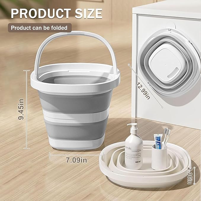 Collapsible Utility Bucket with Handle, 10L Sizes, Multi-Purpose for Foot Bath, Cleaning, Storage, Beige (Grey)