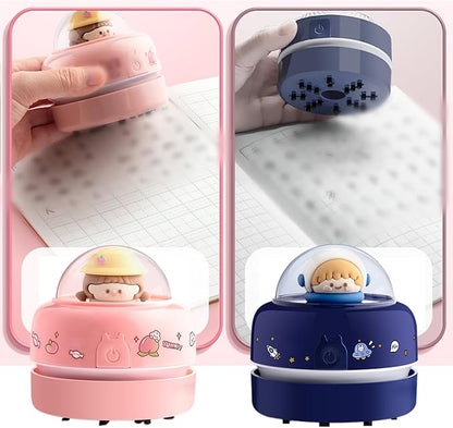 Desktop Mini Cute Vacuum Cleaner, Portable Cartoon Cleaner and Dust Sweep, Table Dust Sweeper Energy Saving, Design for Keyboard, Home, School, Office (Blue)