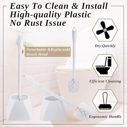 FoldTier 30 Sets Toilet Holder and Brush Set 16.14 Inch Toilet Bowl Cleaner Brush with Caddy Bathroom Scrub Plastic Scrubber with Long Handle for Bathroom Cleaning, Easy to Assemble (White)