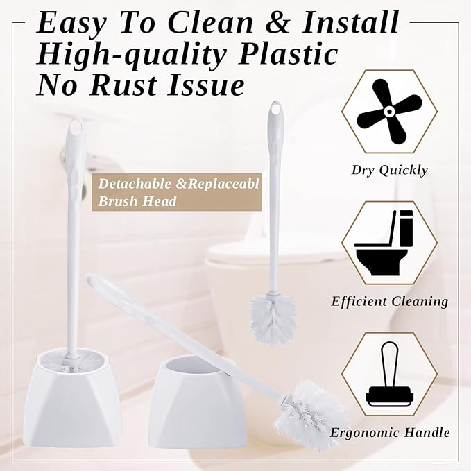 FoldTier 1 Set Toilet Holder and Brush Set 16.14 Inch Toilet Bowl Cleaner Brush with Caddy Bathroom Scrub Plastic Scrubber with Long Handle for Bathroom Cleaning, Easy to Assemble (White)