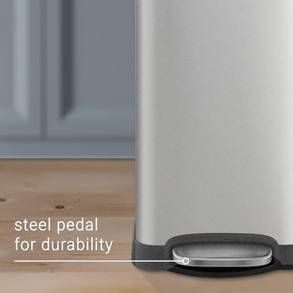 happimess HPM1007D Betty Retro 8-Gallon Step-Open Trash Can with Soft-Close Lid, Fingerprint Resistant, Modern, Minimalistic for Home, Kitchen, Laundry Room, Office, Bedroom, Bathroom, Chrome